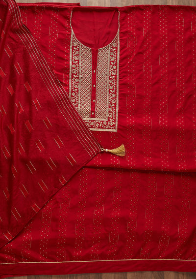 Maroon Zariwork Semi Crepe Designer Semi-Stitched Salwar Suit - Koskii