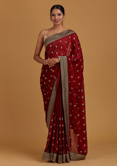 Maroon Zariwork Semi Crepe Designer Saree - Koskii