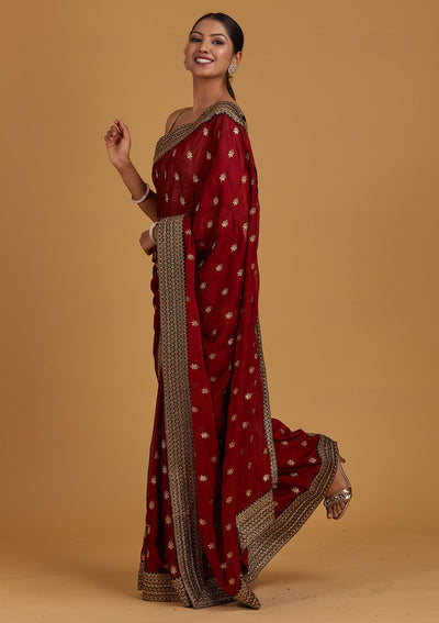 Maroon Zariwork Semi Crepe Designer Saree - Koskii