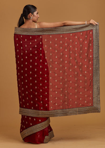Maroon Zariwork Semi Crepe Designer Saree - Koskii