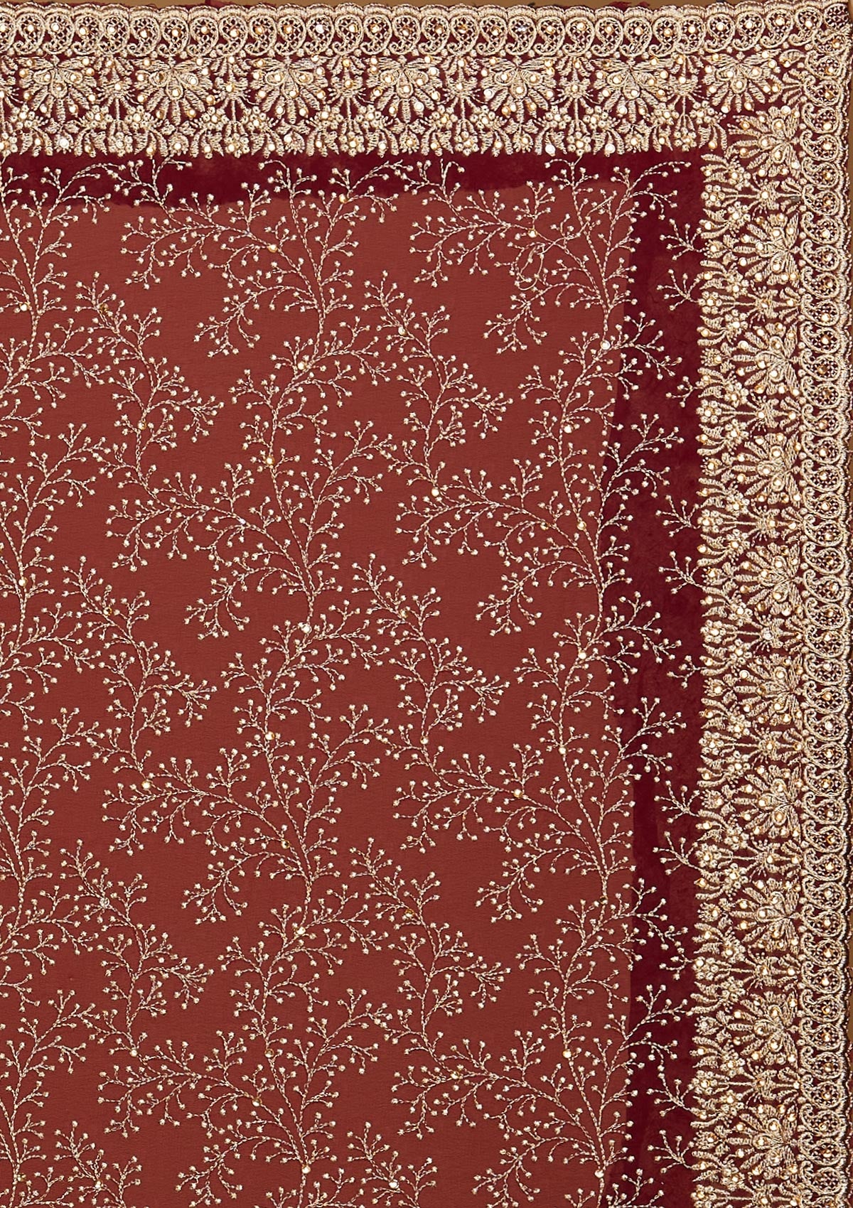 Maroon Zariwork Shimmer Saree - Koskii