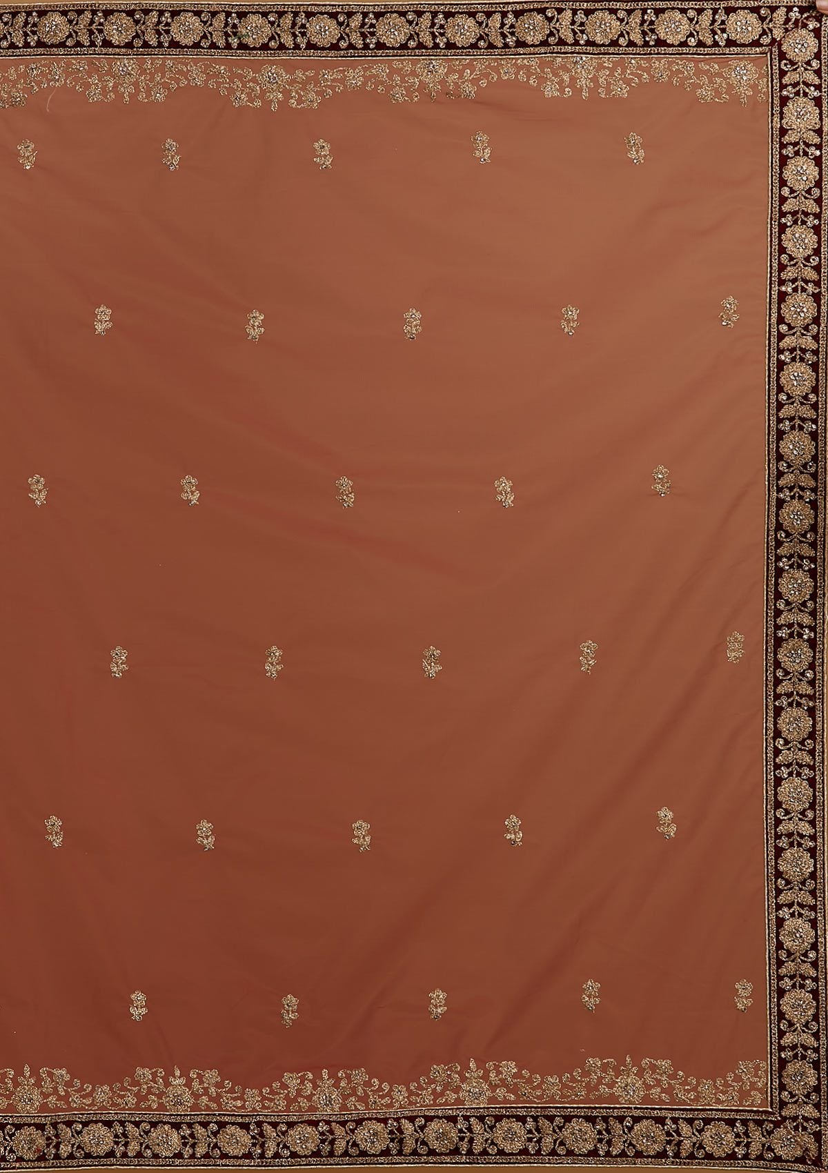 Maroon Zariwork Velvet Designer Semi-Stitched Lehenga - koskii