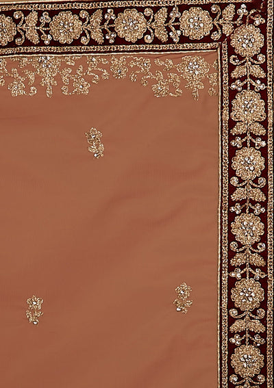 Maroon Zariwork Velvet Designer Semi-Stitched Lehenga - koskii