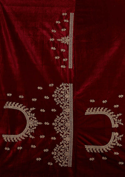 Maroon Zariwork Velvet Designer Semi-Stitched Lehenga - koskii