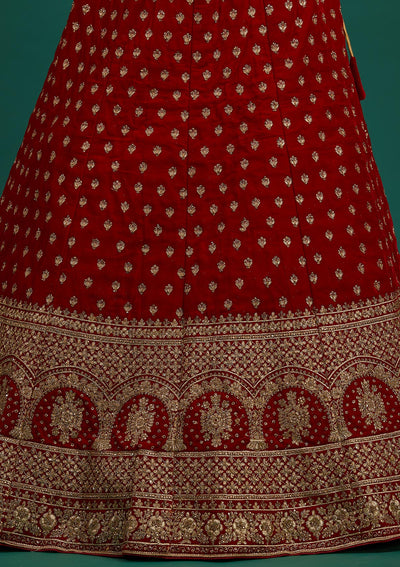 Maroon Zariwork Velvet Designer Semi-Stitched Lehenga - Koskii