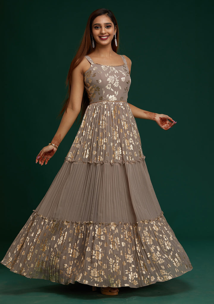 Mauve Print Georgette Designer Anarkali Suit - Koskii