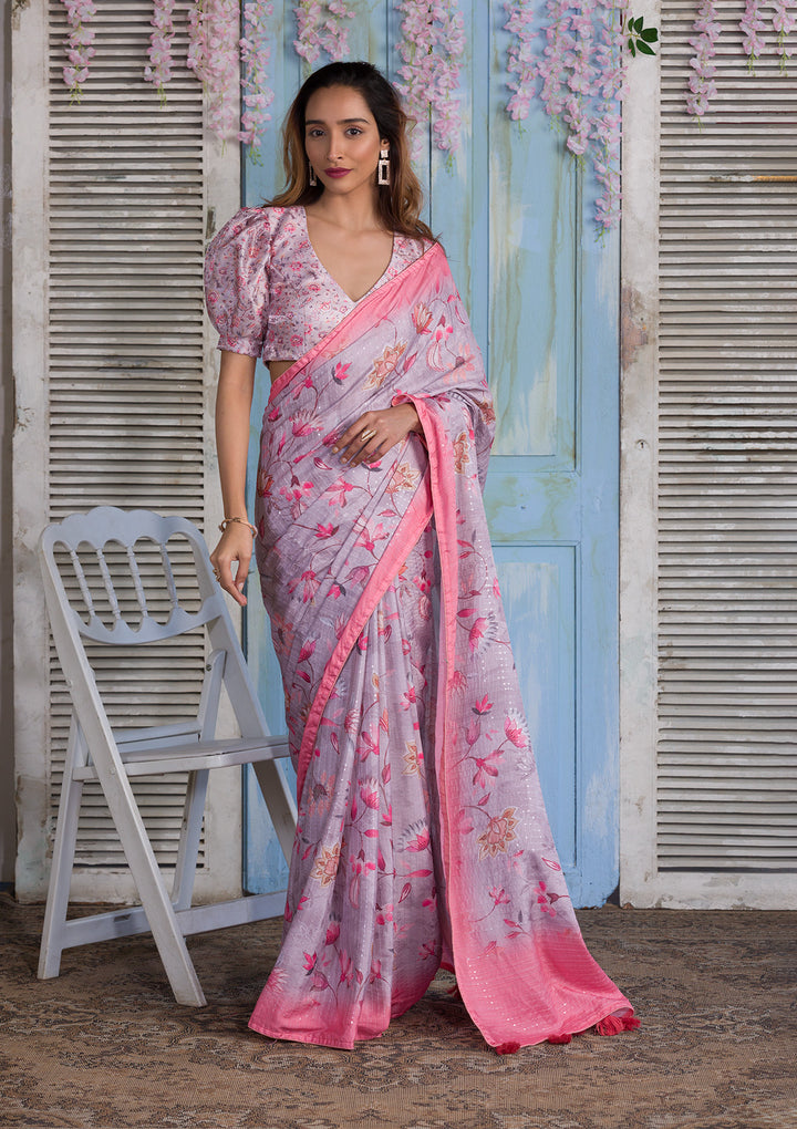 Mauve Sequins Taffeta Silk Designer Saree-Koskii