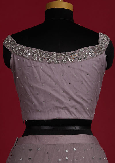 Mauve Silver Stonework Net Designer Lehenga - Koskii