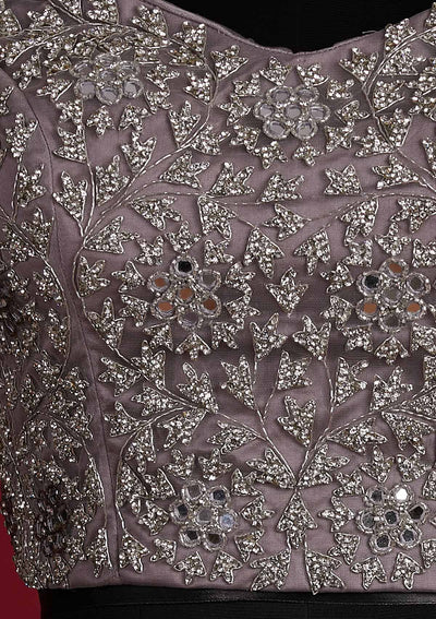 Mauve Silver Stonework Net Designer Lehenga - Koskii