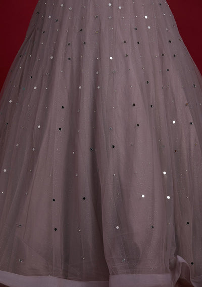 Mauve Silver Stonework Net Designer Lehenga - Koskii
