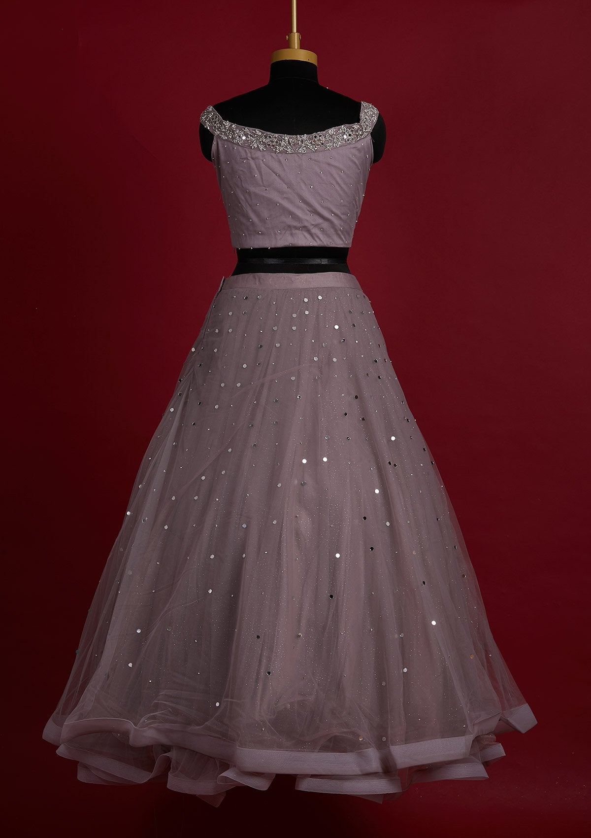 Mauve Silver Stonework Net Designer Lehenga - Koskii