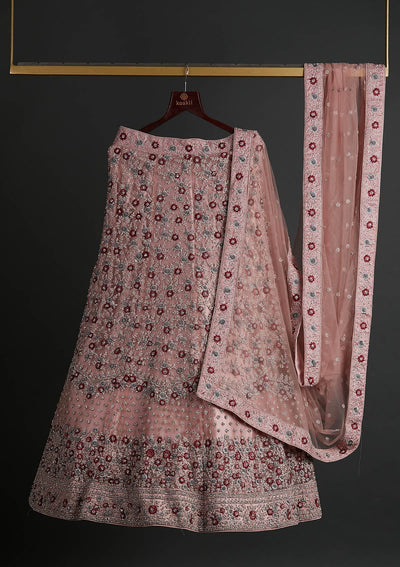 Mauve Silver Stonework Net Designer Semi-Stitched Lehenga - koskii