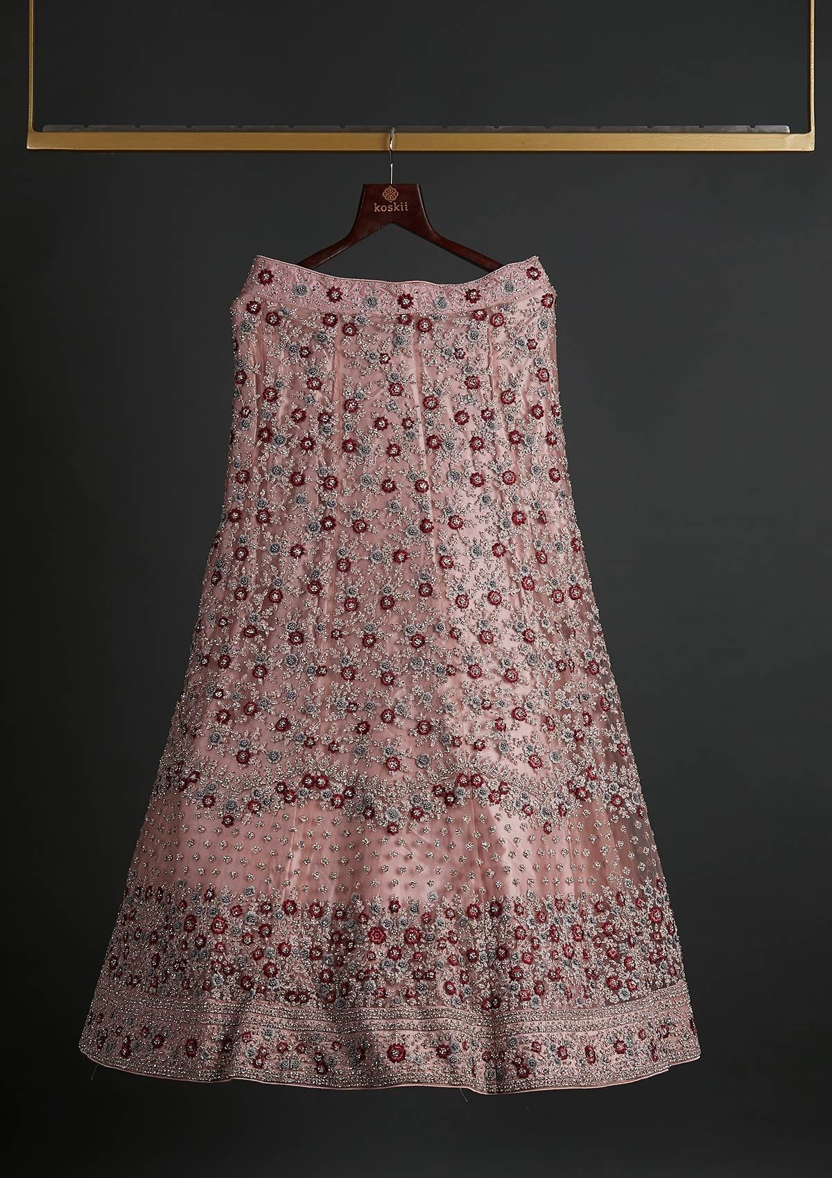 Mauve Silver Stonework Net Designer Semi-Stitched Lehenga - koskii