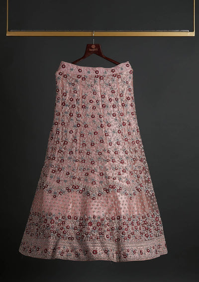 Mauve Silver Stonework Net Designer Semi-Stitched Lehenga - koskii