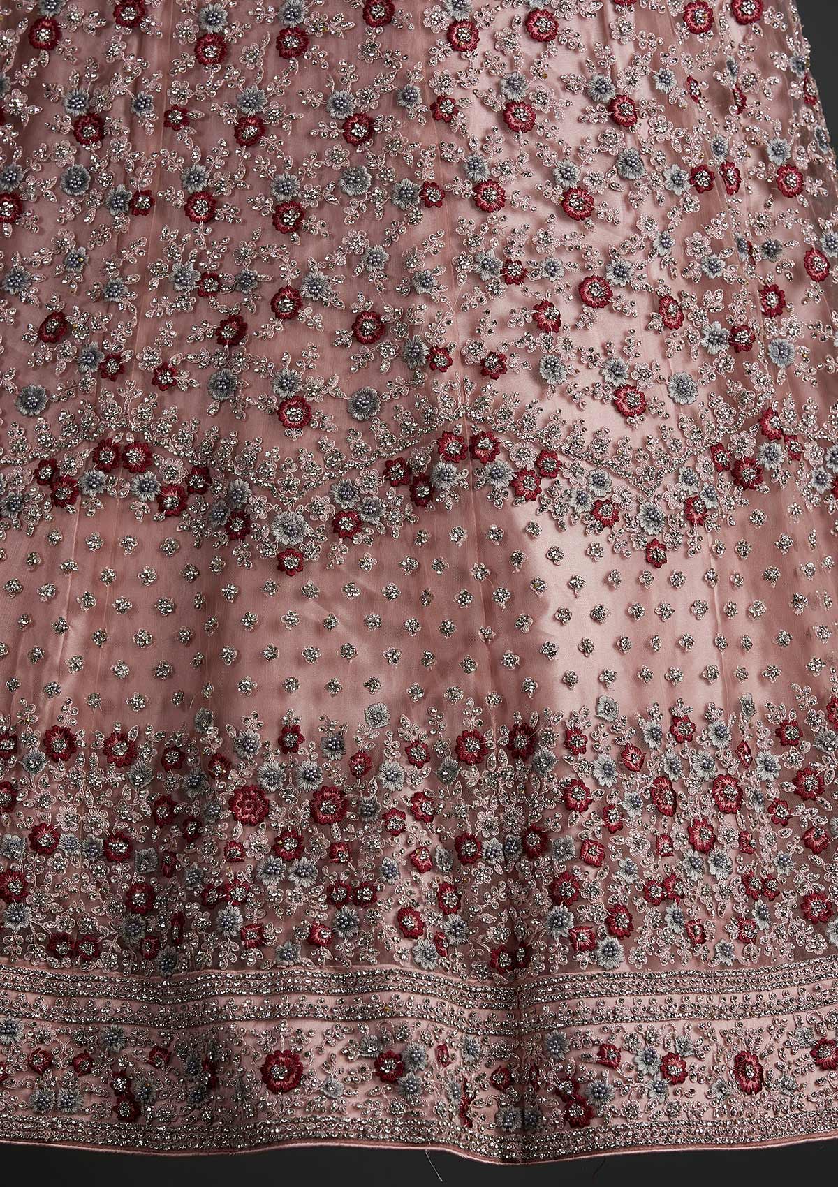 Mauve Silver Stonework Net Designer Semi-Stitched Lehenga - koskii