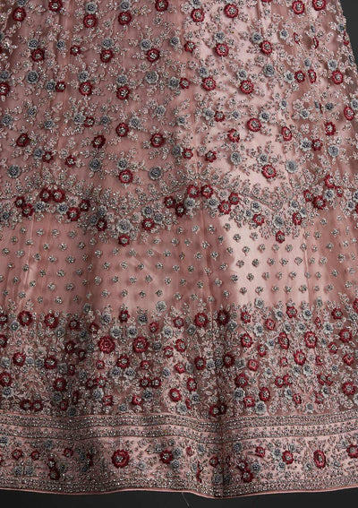Mauve Silver Stonework Net Designer Semi-Stitched Lehenga - koskii
