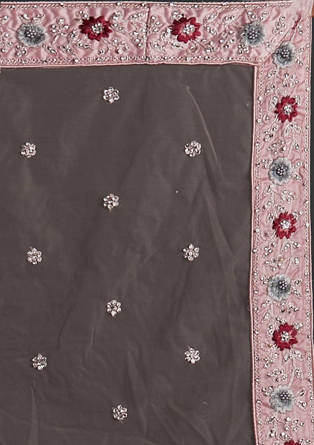 Mauve Silver Stonework Net Designer Semi-Stitched Lehenga - koskii