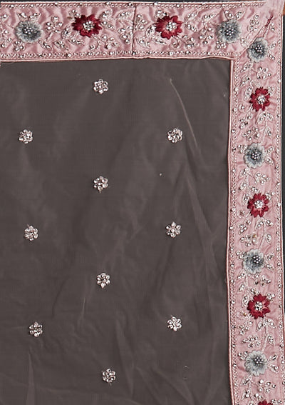 Mauve Silver Stonework Net Designer Semi-Stitched Lehenga - koskii
