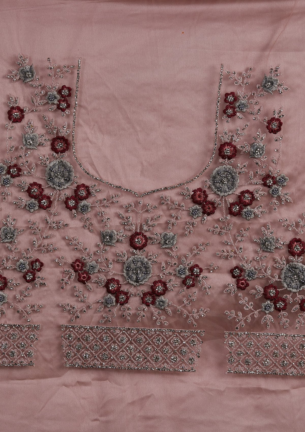 Mauve Silver Stonework Net Designer Semi-Stitched Lehenga - koskii