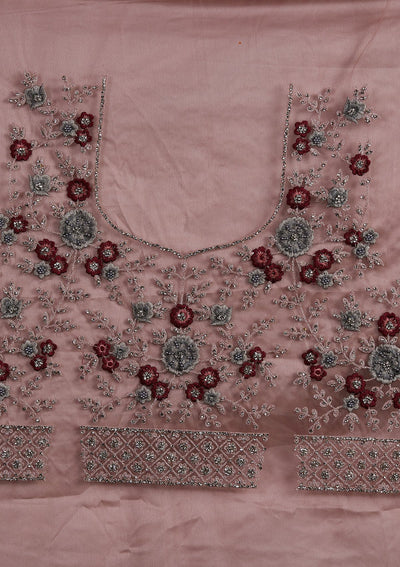 Mauve Silver Stonework Net Designer Semi-Stitched Lehenga - koskii