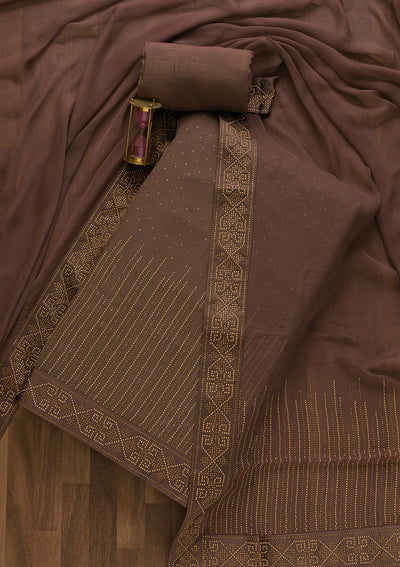 Mauve Stonework Georgette Unstitched Salwar Suit-Koskii