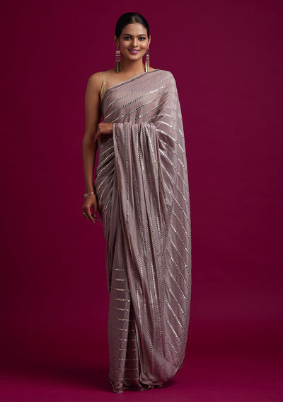 Mauve Swarovski Georgette Designer Saree - koskii