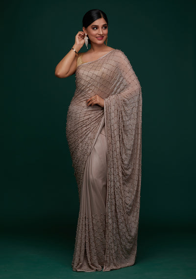 Mauve Swarovski Shimmer Designer Saree - Koskii