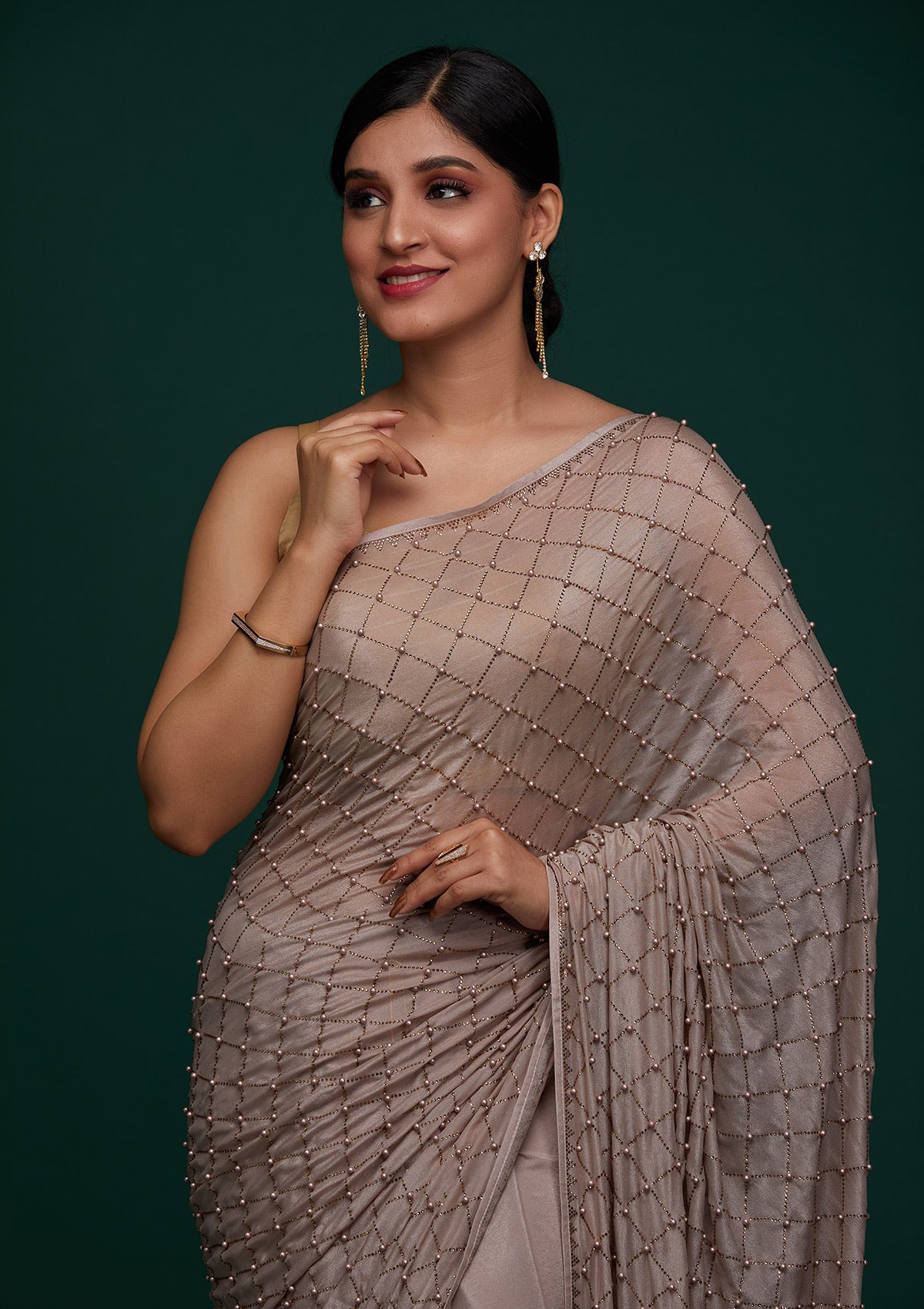 Mauve Swarovski Shimmer Designer Saree - Koskii
