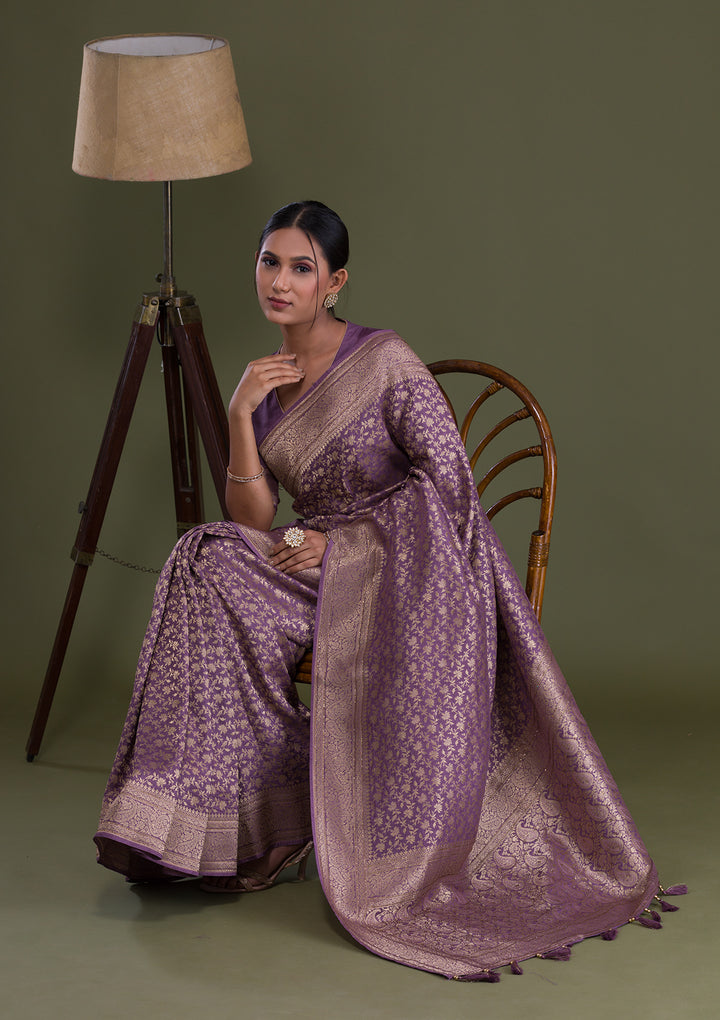 Mauve Zariwork Banarasi Silk Saree-Koskii