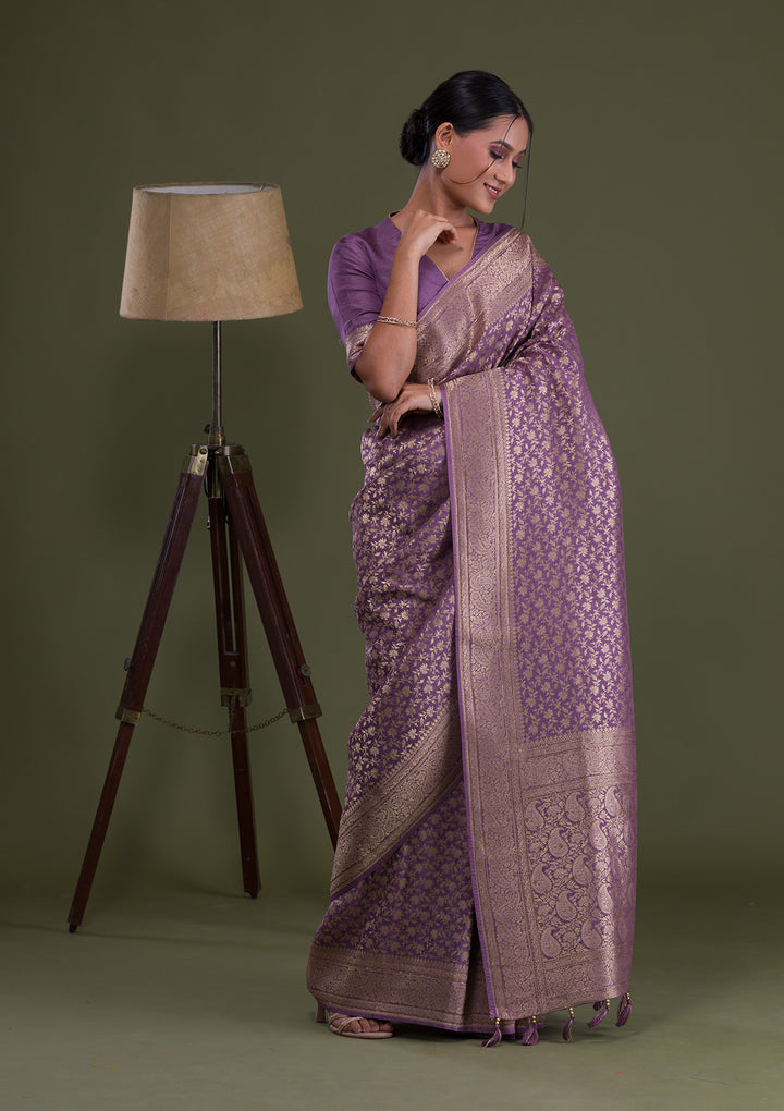 Mauve Zariwork Brocade Saree-Koskii