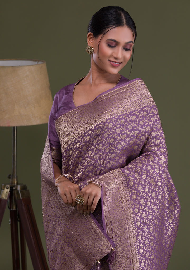 Mauve Zariwork Brocade Saree-Koskii