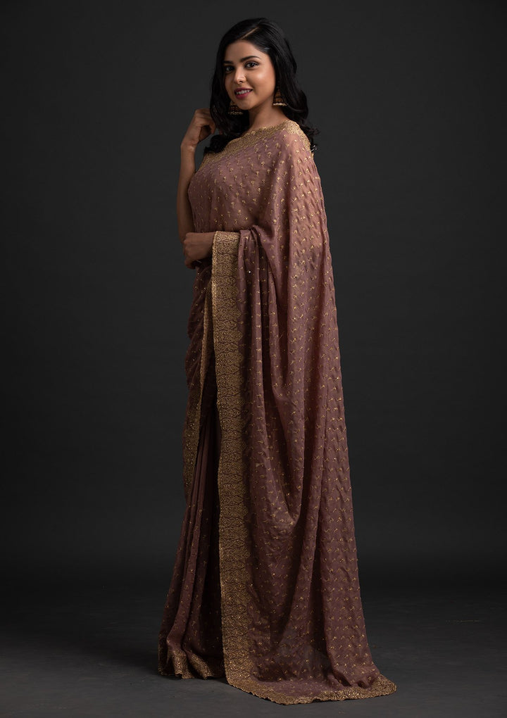 Mauve Zariwork Shimmer Designer Saree - koskii