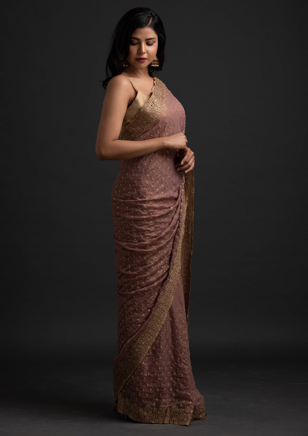 Mauve Zariwork Shimmer Designer Saree - koskii