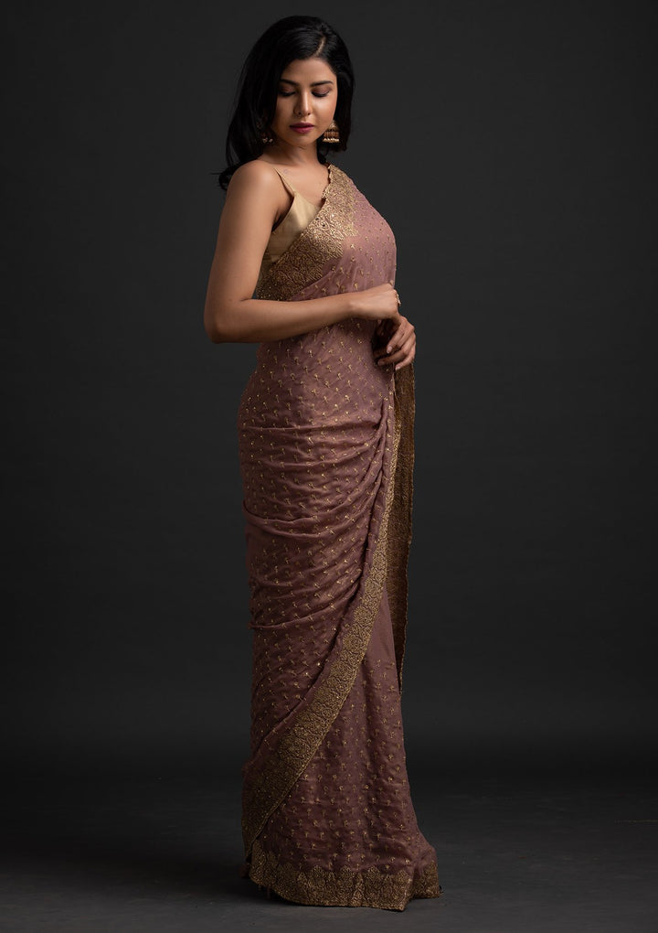 Mauve Zariwork Shimmer Designer Saree - koskii