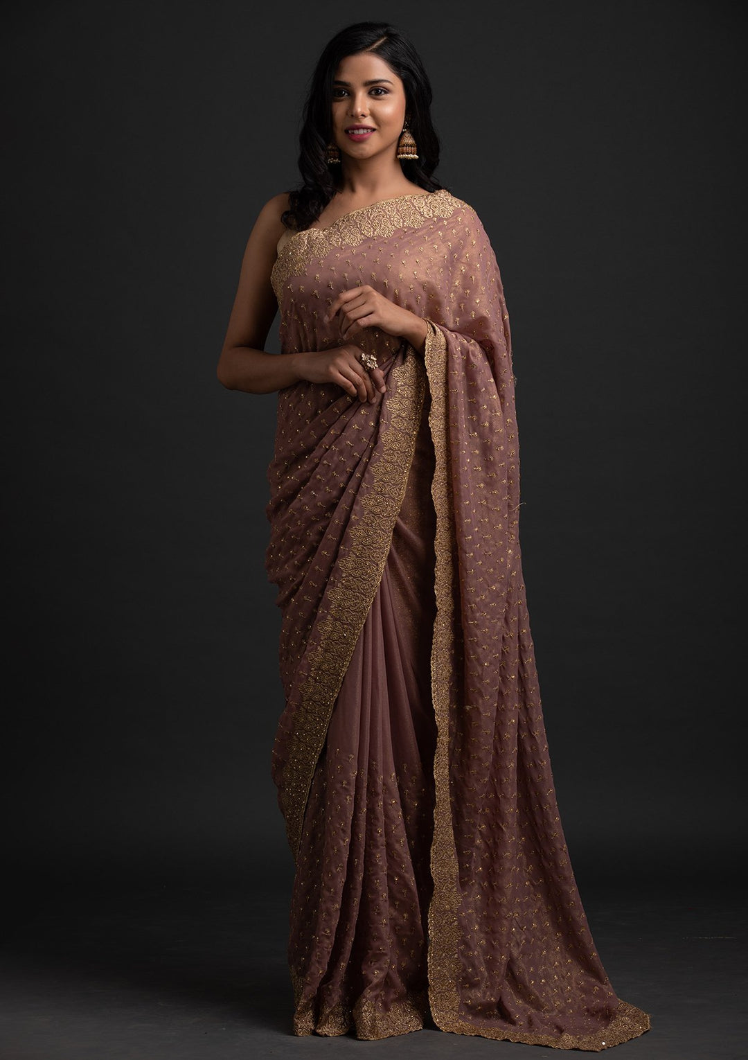 Mauve Zariwork Shimmer Designer Saree - koskii