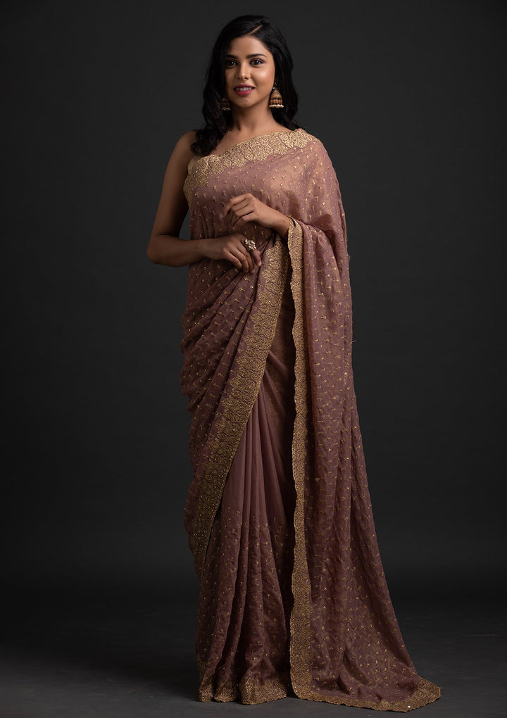Mauve Zariwork Shimmer Designer Saree - koskii
