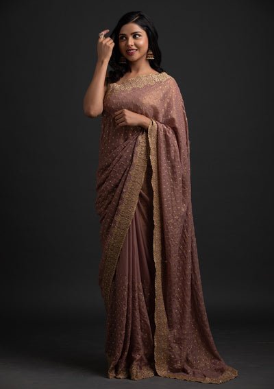 Mauve Zariwork Shimmer Designer Saree - koskii