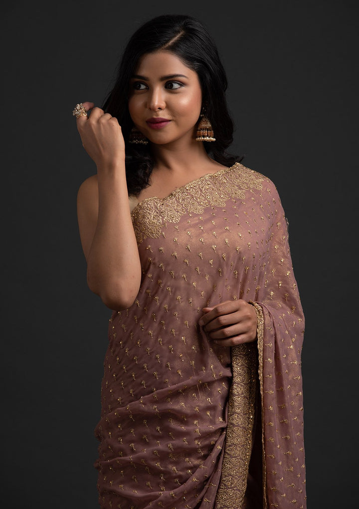 Mauve Zariwork Shimmer Designer Saree - koskii