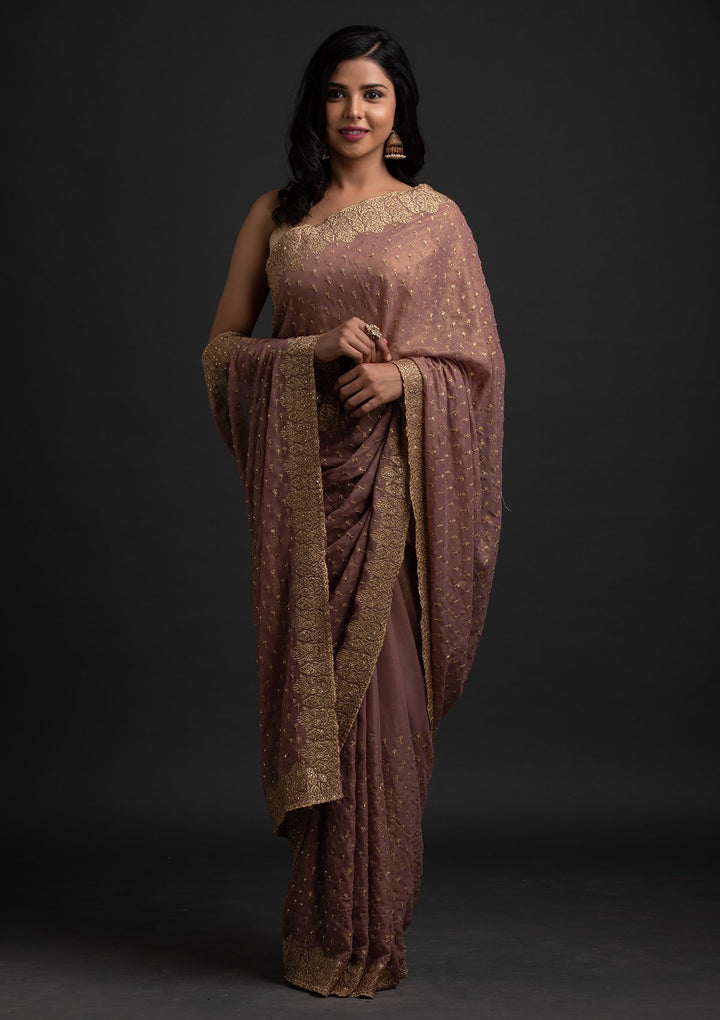 Mauve Zariwork Shimmer Designer Saree - koskii