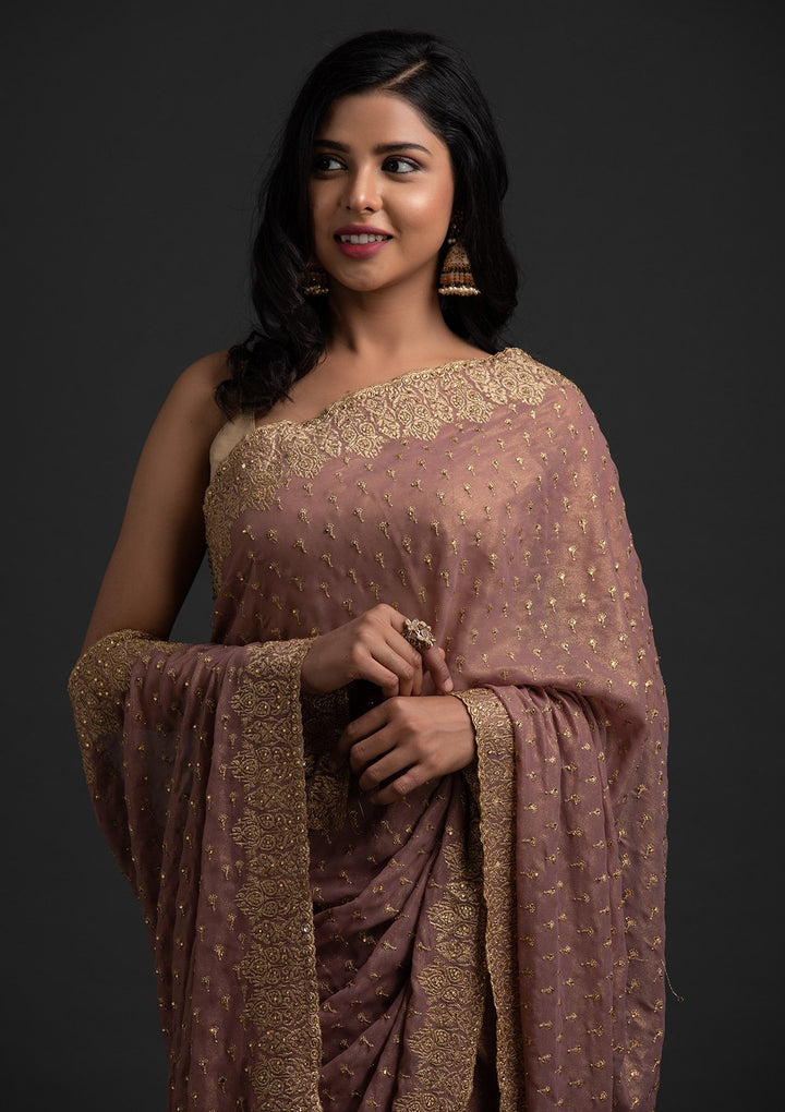 Mauve Zariwork Shimmer Designer Saree - koskii