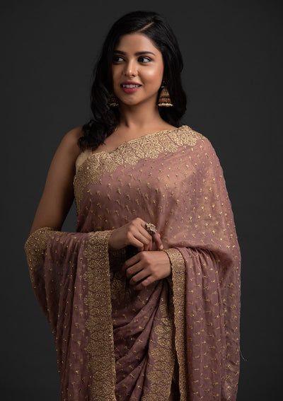 Mauve Zariwork Shimmer Designer Saree - koskii