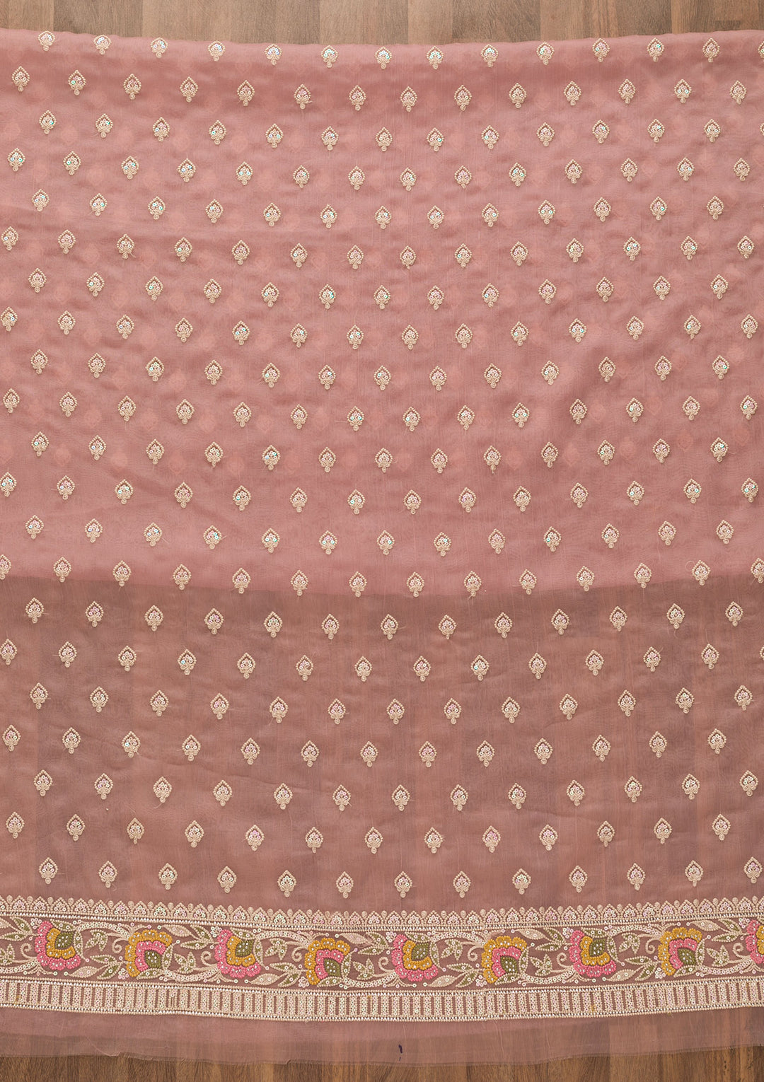 Mauve Threadwork Chiffon Unstitched Salwar Suit-Koskii