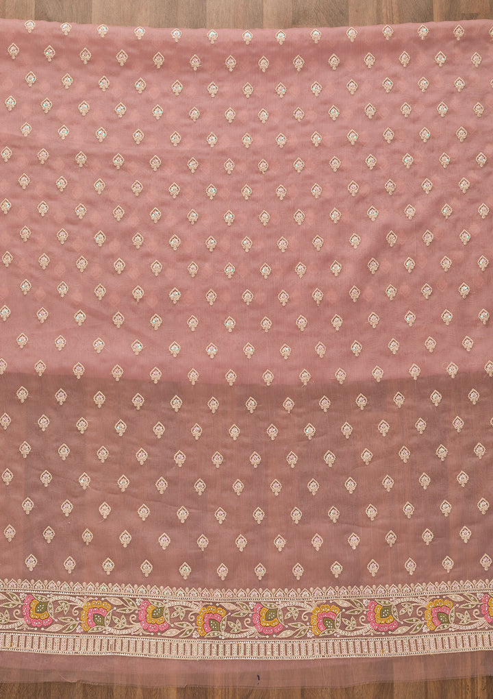 Mauve Threadwork Chiffon Unstitched Salwar Suit-Koskii