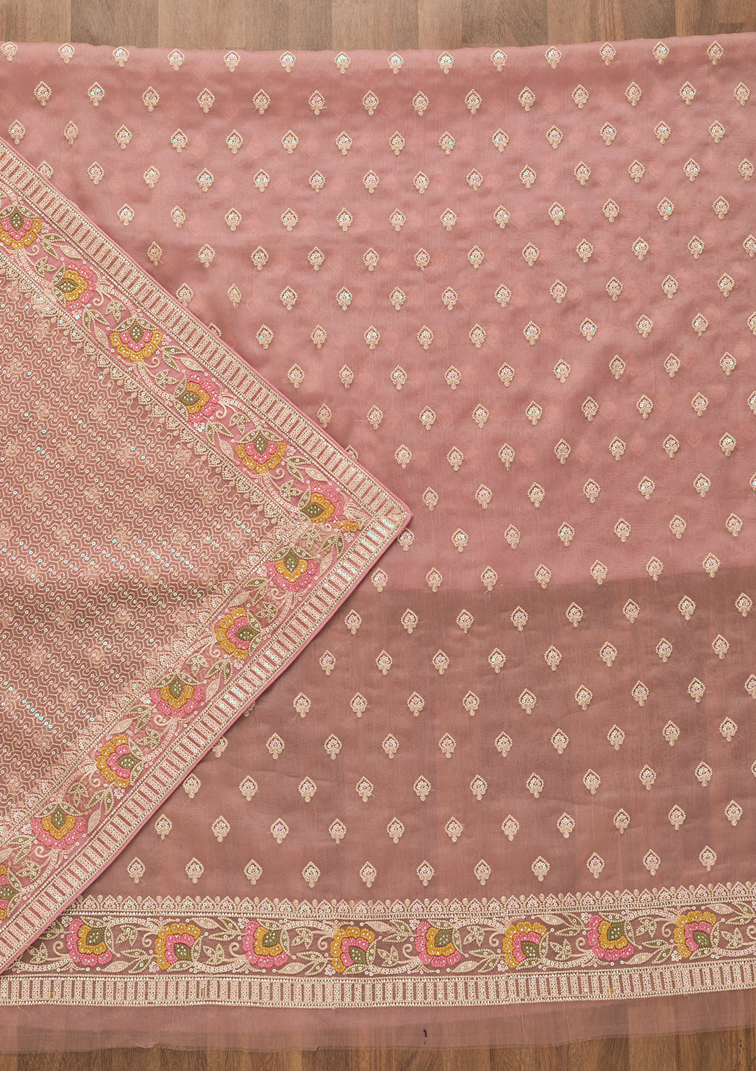 Mauve Threadwork Chiffon Unstitched Salwar Suit-Koskii