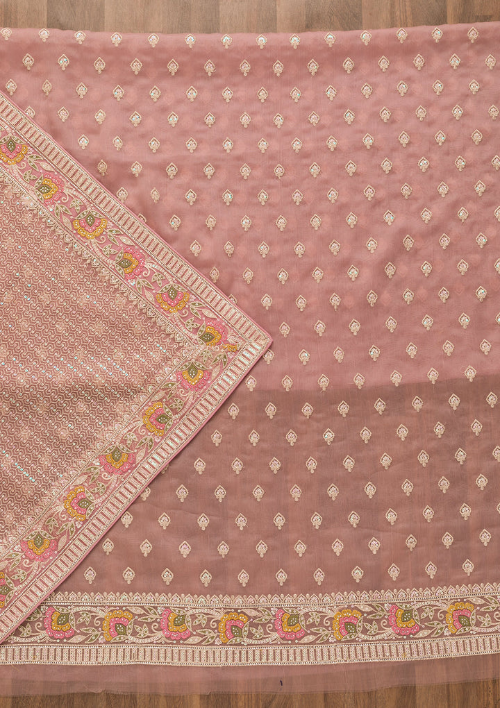 Mauve Threadwork Chiffon Unstitched Salwar Suit-Koskii