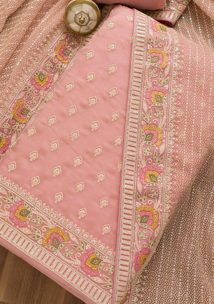 Mauve Threadwork Chiffon Unstitched Salwar Suit-Koskii