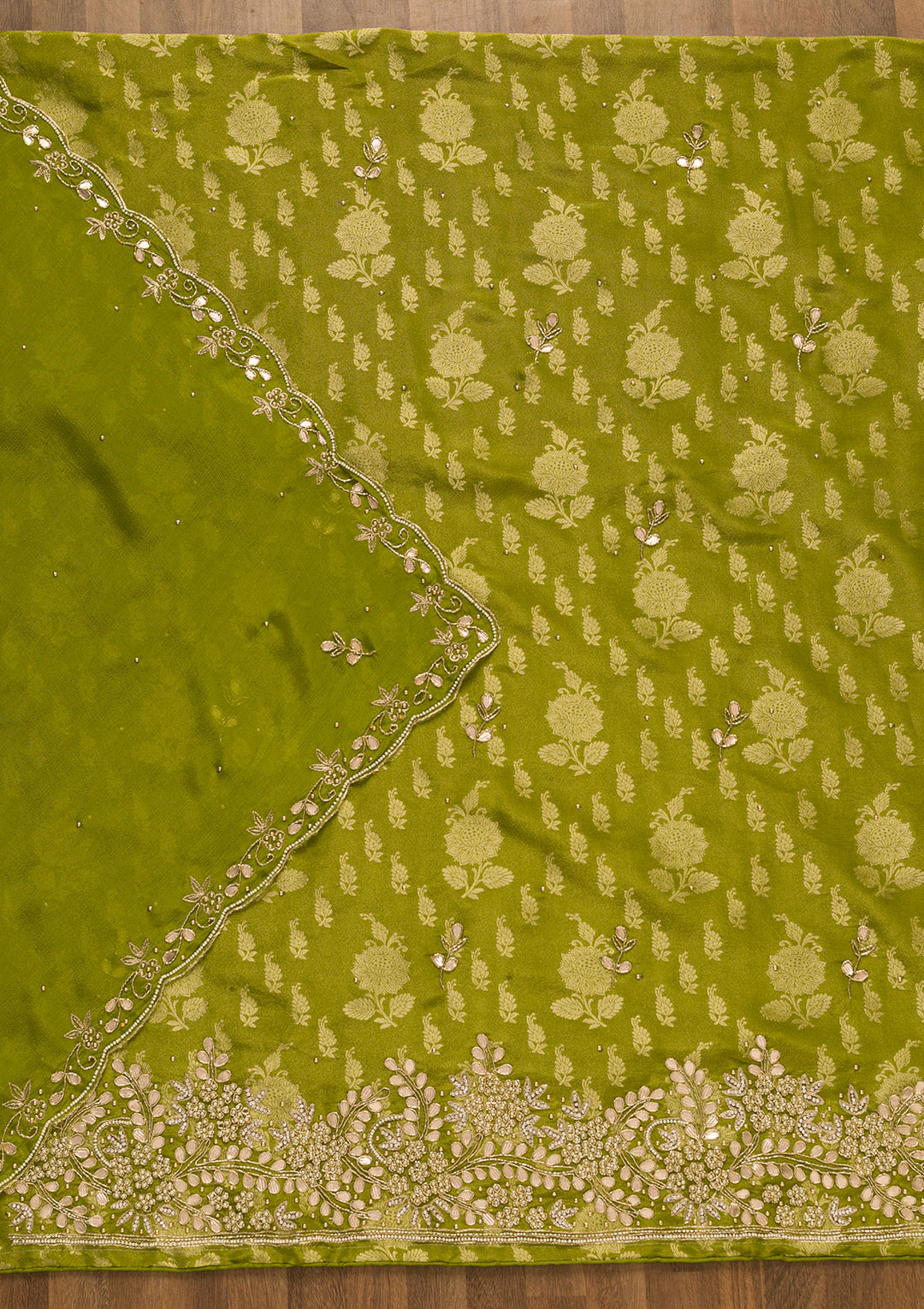 Mehendi Gotapatti Brocade Unstitched Salwar Suit-Koskii