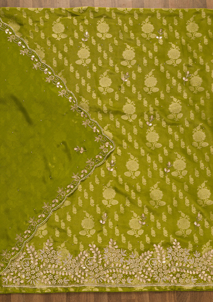 Mehendi Gotapatti Brocade Unstitched Salwar Suit-Koskii