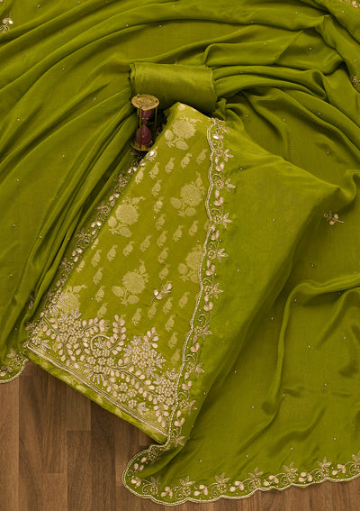 Mehendi Gotapatti Brocade Unstitched Salwar Suit-Koskii