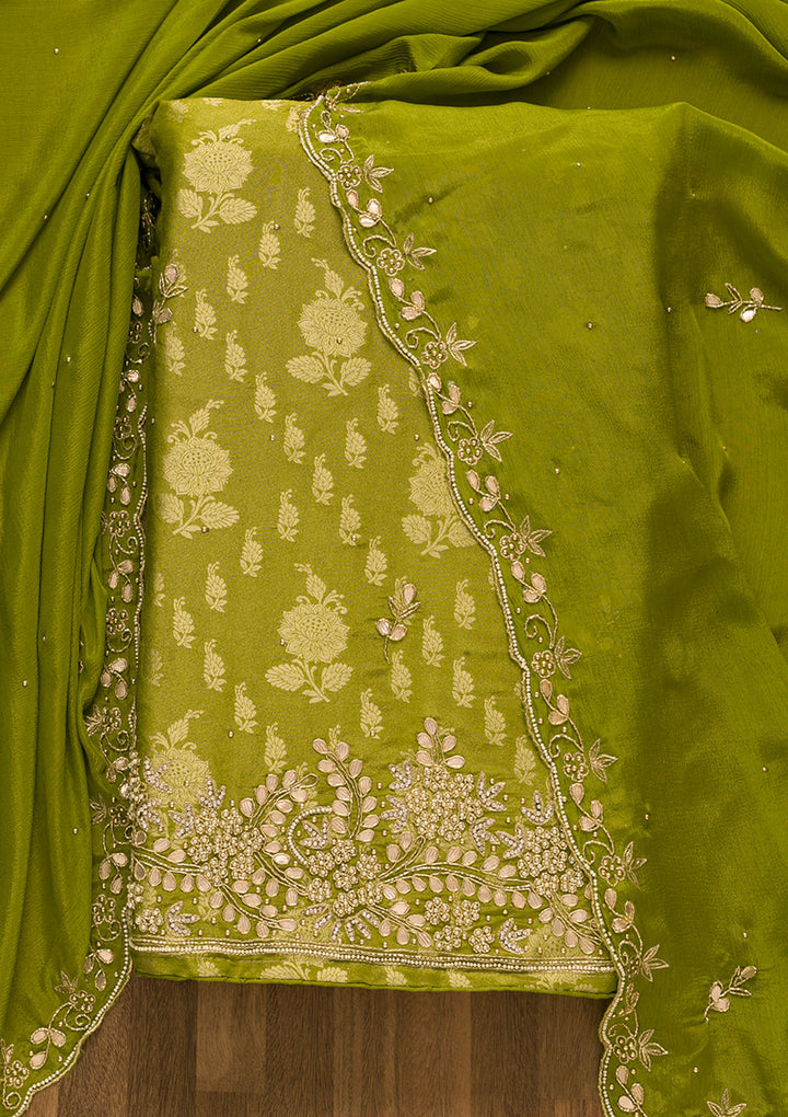 Mehendi Gotapatti Brocade Unstitched Salwar Suit-Koskii